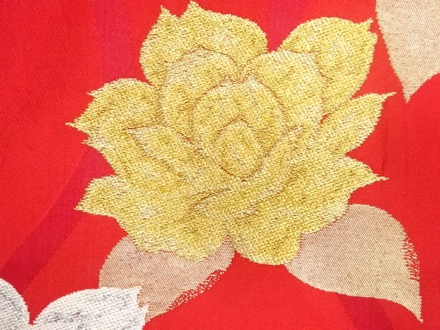 JAPANESE KIMONO / ANTIQUE HIRAKI NAGOYA OBI / SILK / WOVEN ROSE